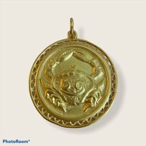 VTG large  gold medallion Cancer sign pendant